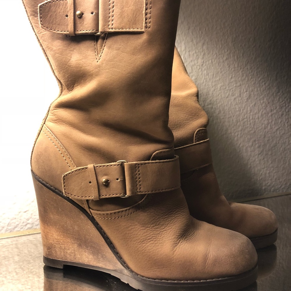 Halogen leather wedge boots
